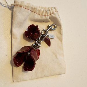 Coach Red Glitter Tea Rose Keychain